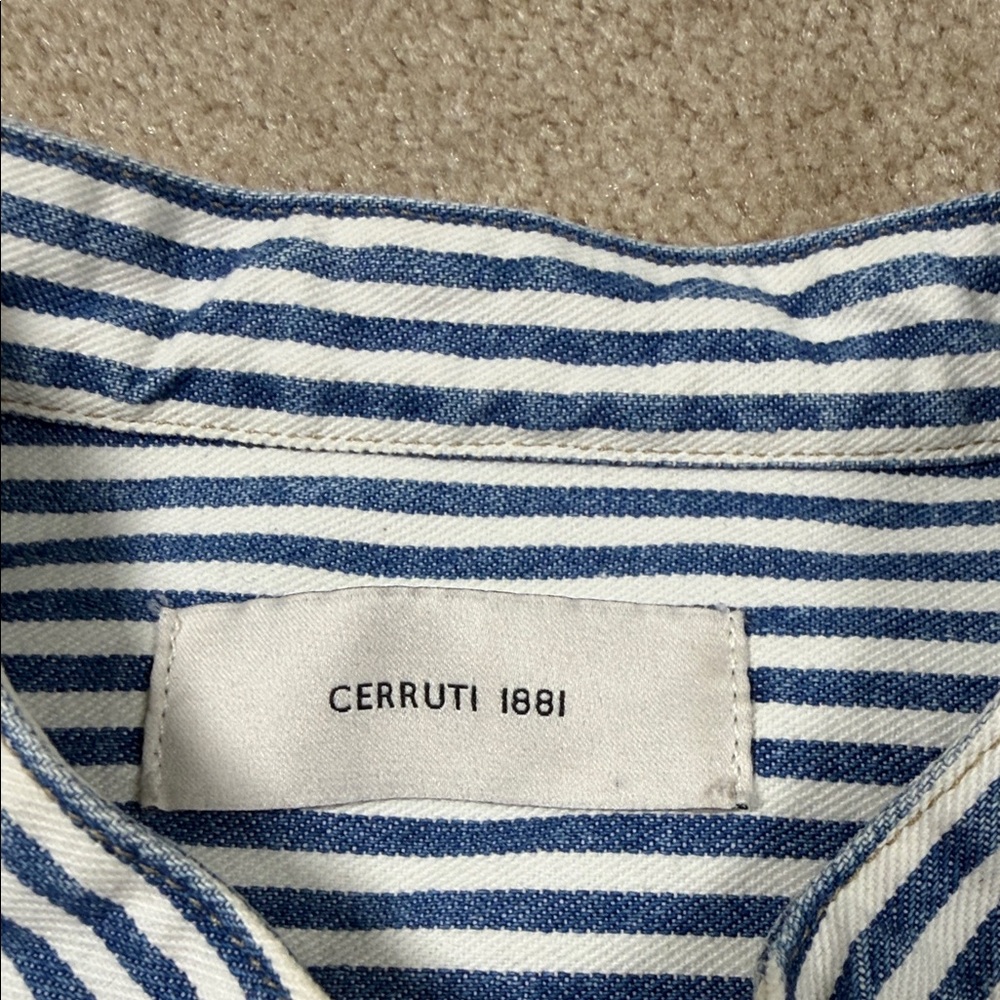 Men's Blue and White Striped Casual Shirt - Picture 2 of 9